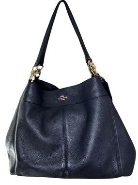 COACH Lexy Shoulder Bag Navy Pebbled Leather Gold Chain Strap Hobo F28997